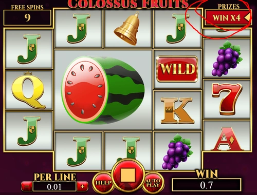 Example of a Win x4 feature in Colossus Fruits slot