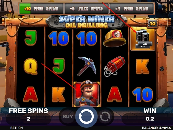 Free spins in Super Miner slot