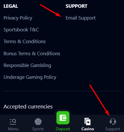 Support channels in online casinos